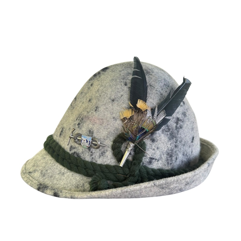 Allgauer Lodenhut Grey Wool Tyrolean Alpine Hat Neuschwanstein Pin Size 56